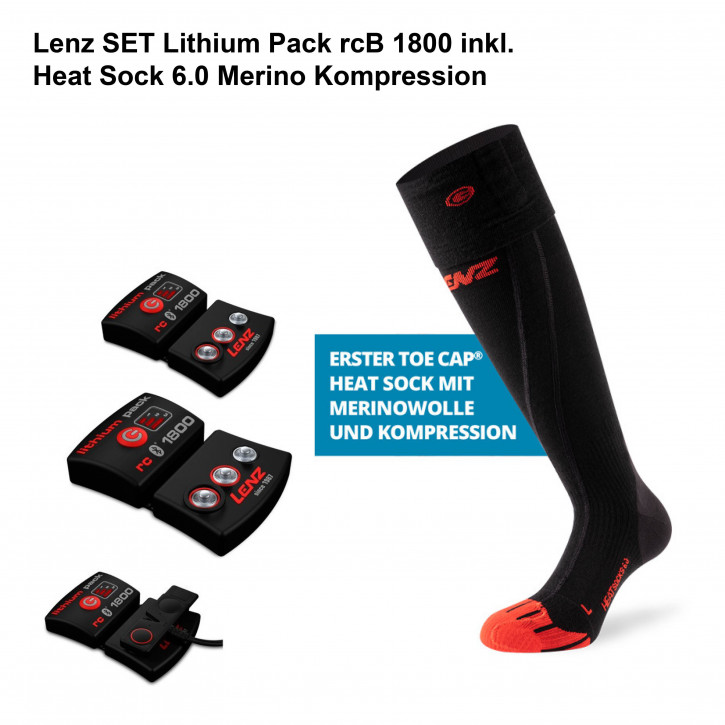 LENZ Set Lithium Pack rcB 1800 + Heat Sock 6.0 Toe Cap Merino Kompression
