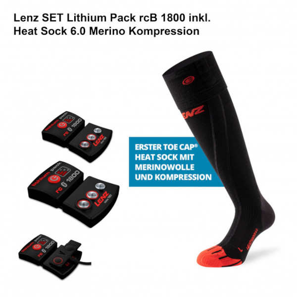 LENZ Set Lithium Pack rcB 1800 + Heat Sock 6.1 TOE CAP Merino Compression